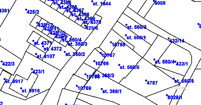 Parcela st. 367/3 v KÚ Hodonín, Katastrální mapa