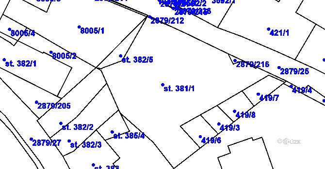 Parcela st. 381/1 v KÚ Hodonín, Katastrální mapa