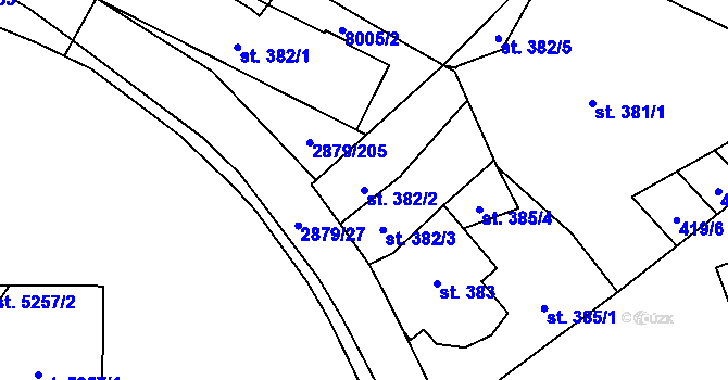 Parcela st. 382/2 v KÚ Hodonín, Katastrální mapa