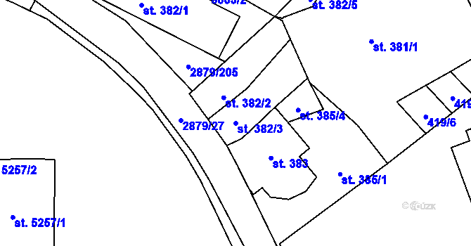 Parcela st. 382/3 v KÚ Hodonín, Katastrální mapa