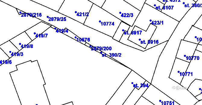 Parcela st. 390/2 v KÚ Hodonín, Katastrální mapa
