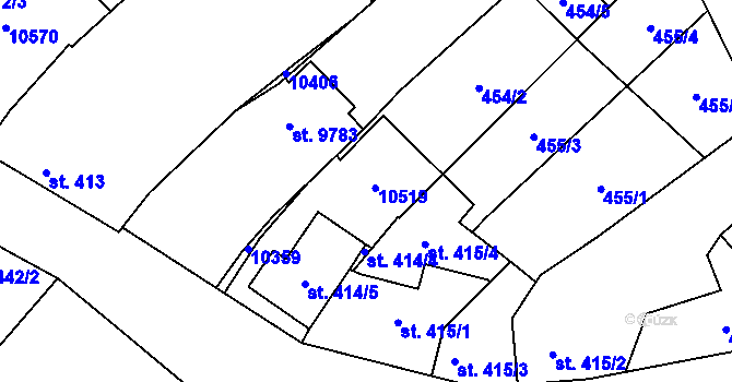 Parcela st. 414/2 v KÚ Hodonín, Katastrální mapa