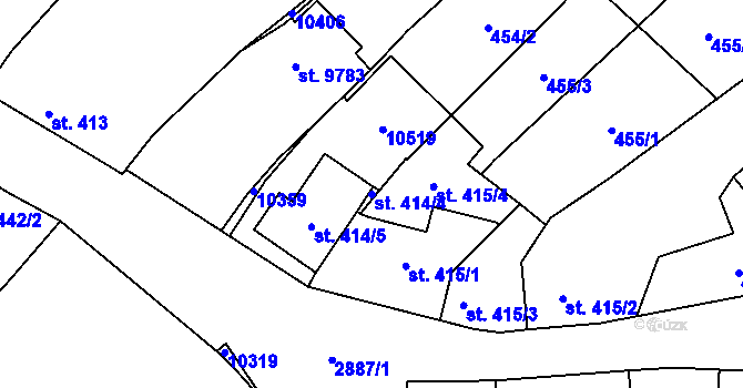 Parcela st. 414/4 v KÚ Hodonín, Katastrální mapa