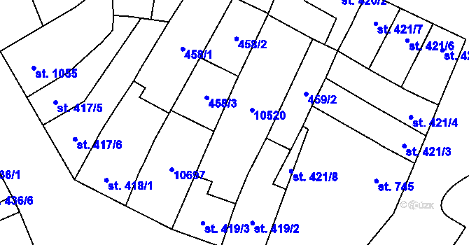Parcela st. 419/1 v KÚ Hodonín, Katastrální mapa