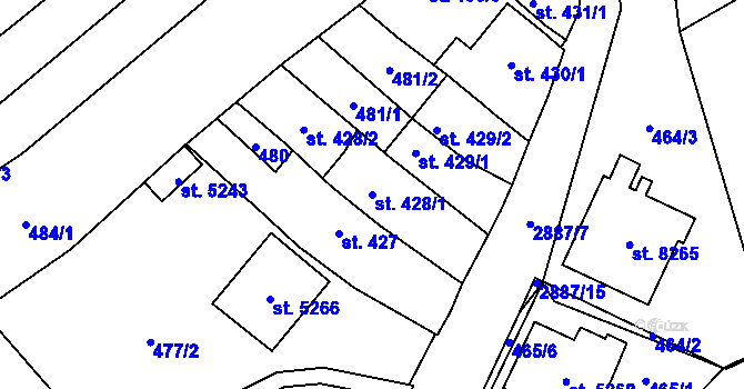 Parcela st. 428/1 v KÚ Hodonín, Katastrální mapa