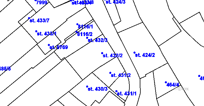 Parcela st. 432/2 v KÚ Hodonín, Katastrální mapa