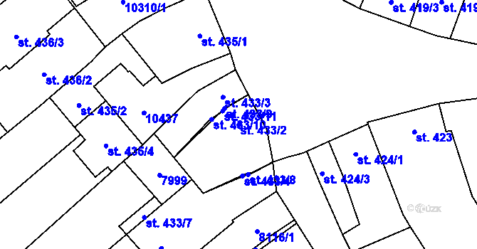 Parcela st. 433/2 v KÚ Hodonín, Katastrální mapa