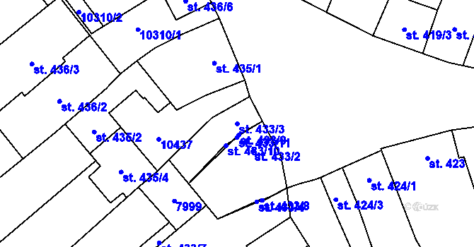 Parcela st. 433/3 v KÚ Hodonín, Katastrální mapa