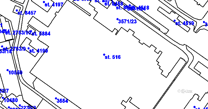 Parcela st. 516 v KÚ Hodonín, Katastrální mapa