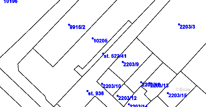 Parcela st. 522/41 v KÚ Hodonín, Katastrální mapa