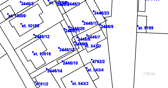 Parcela st. 543/3 v KÚ Hodonín, Katastrální mapa
