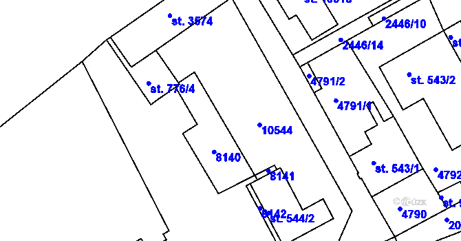Parcela st. 544/1 v KÚ Hodonín, Katastrální mapa