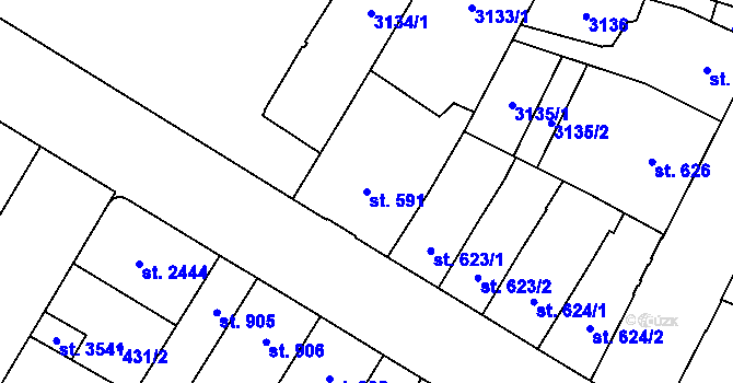 Parcela st. 591 v KÚ Hodonín, Katastrální mapa