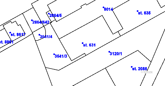 Parcela st. 631 v KÚ Hodonín, Katastrální mapa