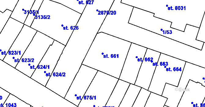 Parcela st. 661 v KÚ Hodonín, Katastrální mapa