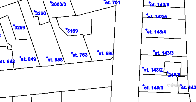 Parcela st. 695 v KÚ Hodonín, Katastrální mapa