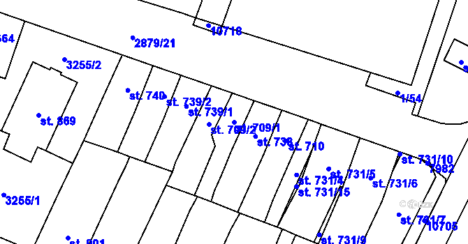 Parcela st. 709/1 v KÚ Hodonín, Katastrální mapa