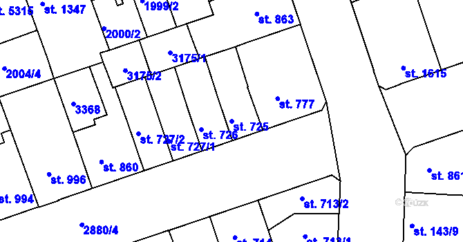 Parcela st. 725 v KÚ Hodonín, Katastrální mapa