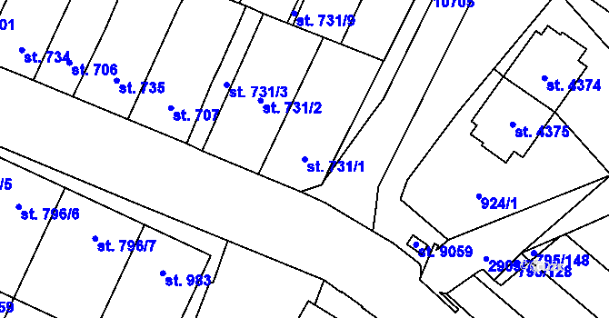 Parcela st. 731/1 v KÚ Hodonín, Katastrální mapa
