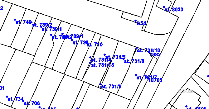Parcela st. 731/5 v KÚ Hodonín, Katastrální mapa