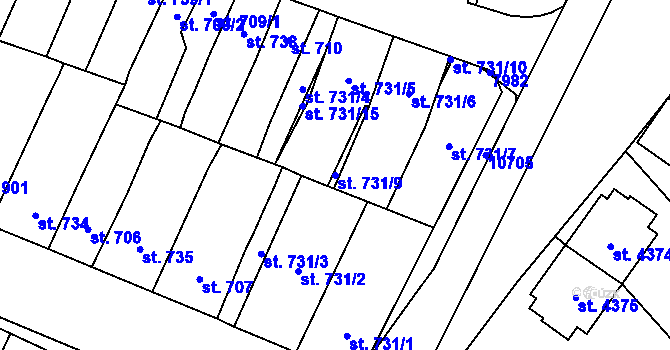 Parcela st. 731/9 v KÚ Hodonín, Katastrální mapa