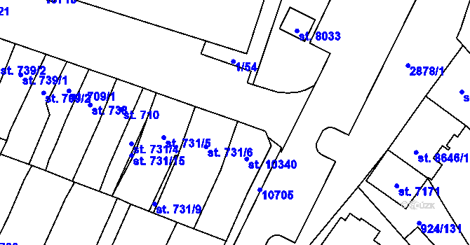 Parcela st. 731/10 v KÚ Hodonín, Katastrální mapa