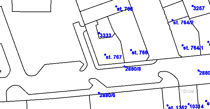 Parcela st. 767 v KÚ Hodonín, Katastrální mapa