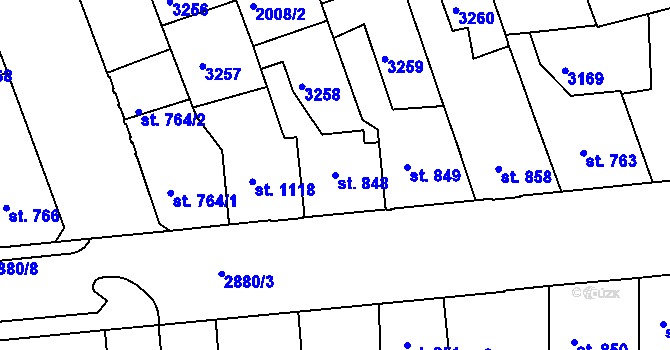 Parcela st. 848 v KÚ Hodonín, Katastrální mapa