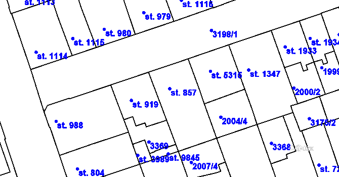 Parcela st. 857 v KÚ Hodonín, Katastrální mapa