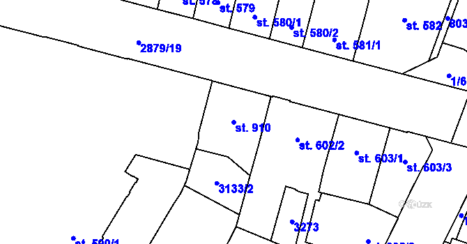 Parcela st. 910 v KÚ Hodonín, Katastrální mapa