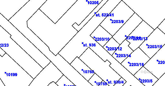 Parcela st. 936 v KÚ Hodonín, Katastrální mapa