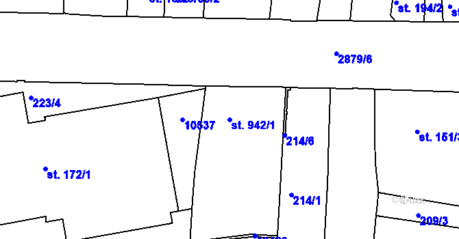 Parcela st. 942/1 v KÚ Hodonín, Katastrální mapa