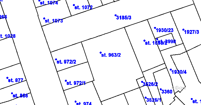 Parcela st. 963/2 v KÚ Hodonín, Katastrální mapa