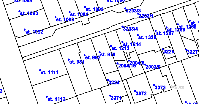 Parcela st. 978 v KÚ Hodonín, Katastrální mapa