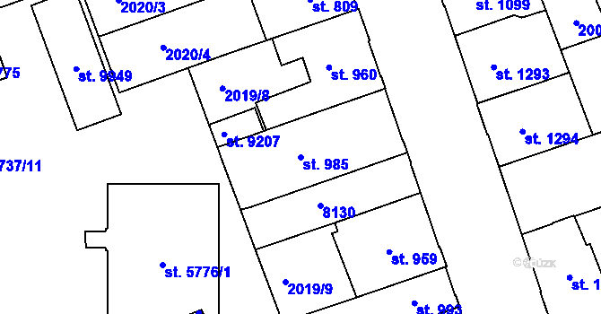 Parcela st. 985 v KÚ Hodonín, Katastrální mapa