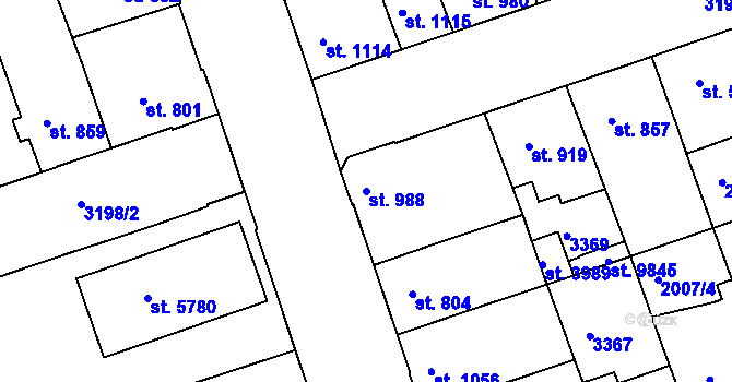 Parcela st. 988 v KÚ Hodonín, Katastrální mapa