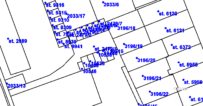 Parcela st. 992/3 v KÚ Hodonín, Katastrální mapa