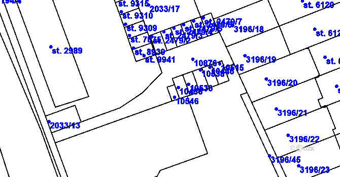 Parcela st. 992/7 v KÚ Hodonín, Katastrální mapa