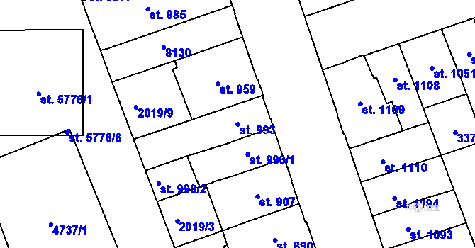 Parcela st. 993 v KÚ Hodonín, Katastrální mapa