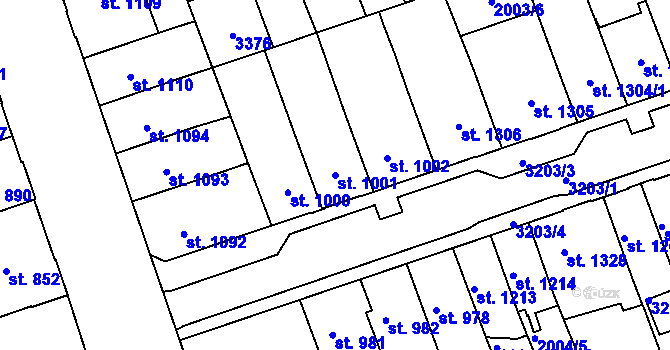Parcela st. 1001 v KÚ Hodonín, Katastrální mapa