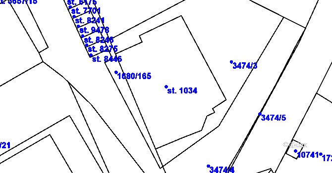 Parcela st. 1034 v KÚ Hodonín, Katastrální mapa