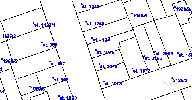 Parcela st. 1075 v KÚ Hodonín, Katastrální mapa