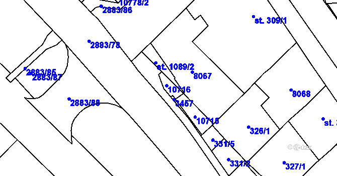 Parcela st. 1089/1 v KÚ Hodonín, Katastrální mapa