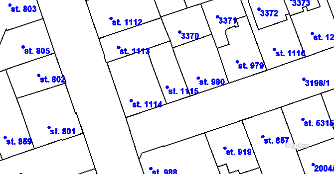 Parcela st. 1115 v KÚ Hodonín, Katastrální mapa