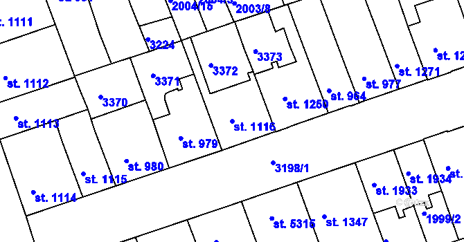 Parcela st. 1116 v KÚ Hodonín, Katastrální mapa