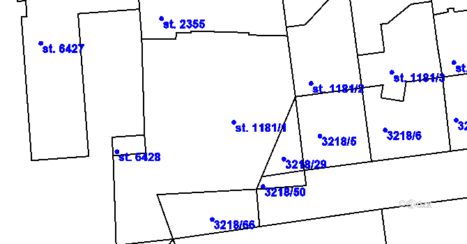 Parcela st. 1181/1 v KÚ Hodonín, Katastrální mapa