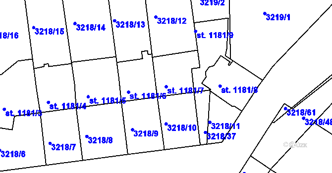 Parcela st. 1181/7 v KÚ Hodonín, Katastrální mapa
