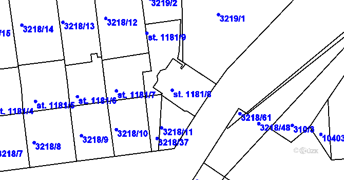Parcela st. 1181/8 v KÚ Hodonín, Katastrální mapa