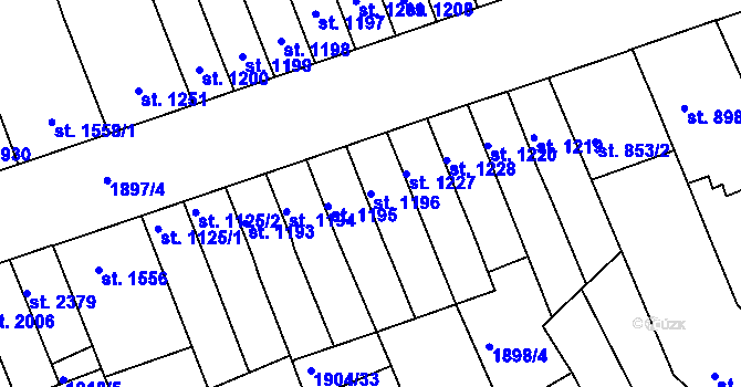 Parcela st. 1196 v KÚ Hodonín, Katastrální mapa