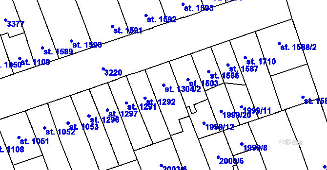 Parcela st. 1304/2 v KÚ Hodonín, Katastrální mapa